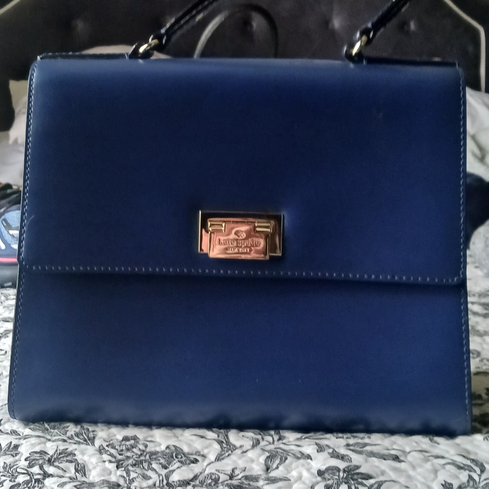 Kate Spade Navy Satchel with Gold Accent.